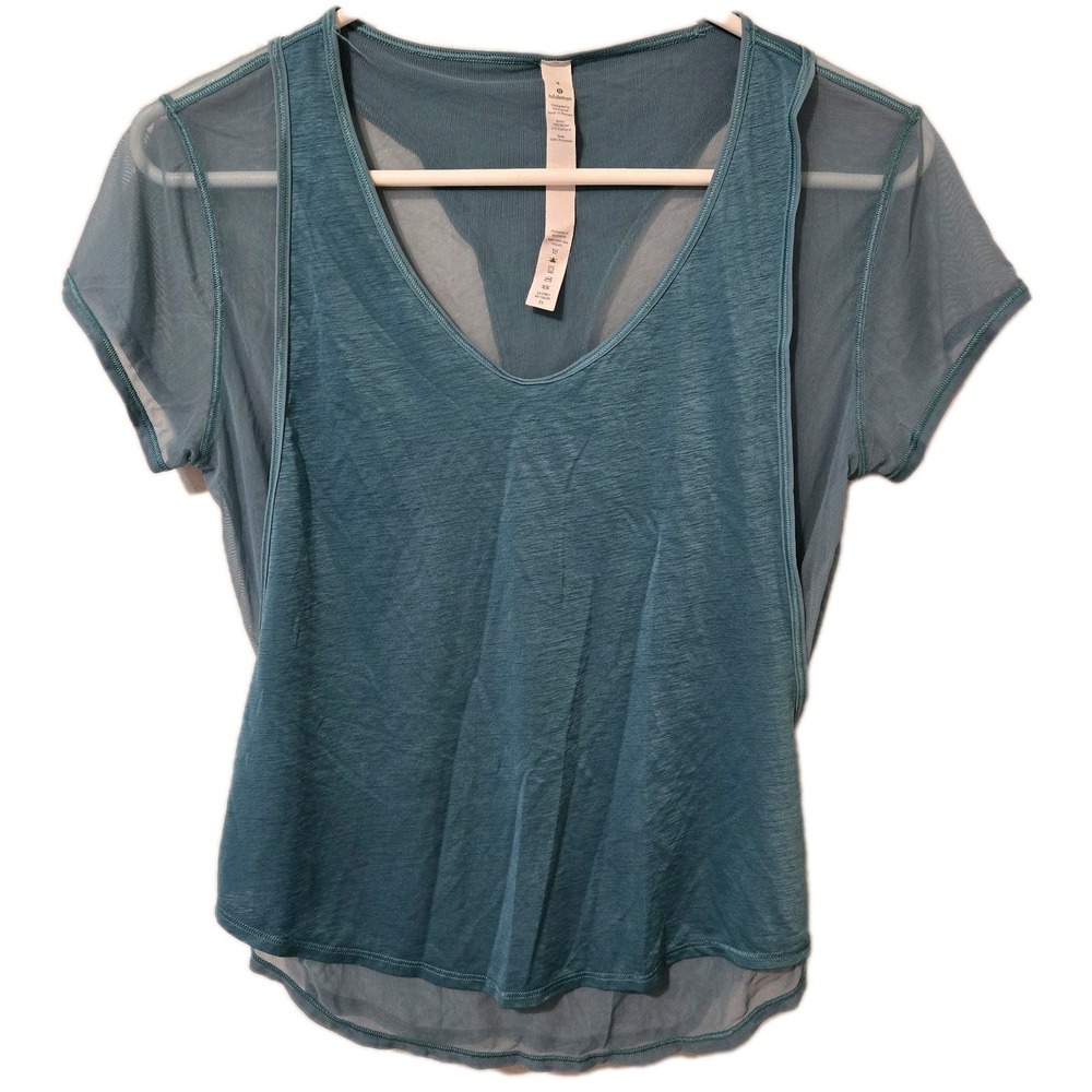 Lululemon Women's Layered Teal Tshirt Mesh Detailing Size 4